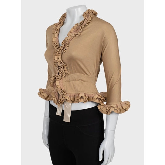 Yves Saint Laurent Vintage Beige 3/4 Sleeve Blouse Sz.S Pre-owned