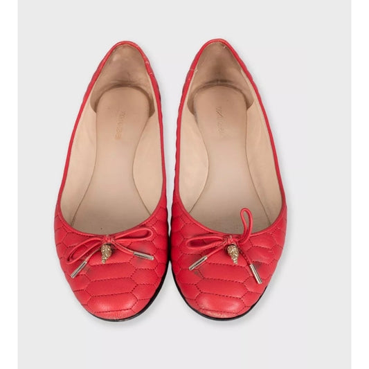 Roberto Cavalli Red Quilted Leather Flats w/ Crystal Charm EU 37 pre-owned