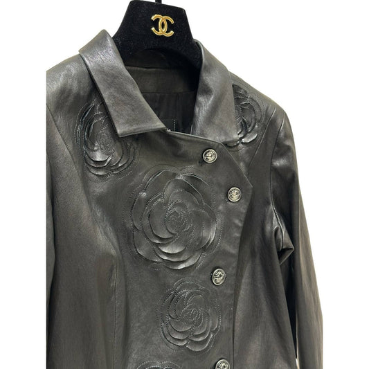 Chanel Black Lambskin Camellia Métiers d’art 2008/09 Jacket FR 36 Pre-owned