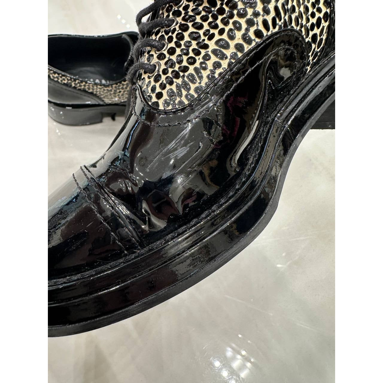 Chanel Leopard Print Patent Leather Heeled Derby EU 38 Pre-owned
