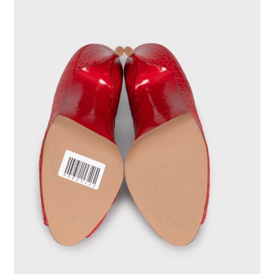 Christian Louboutin Red Embossed Leather Open Toe Heels Sz.39,5 Pre-owned