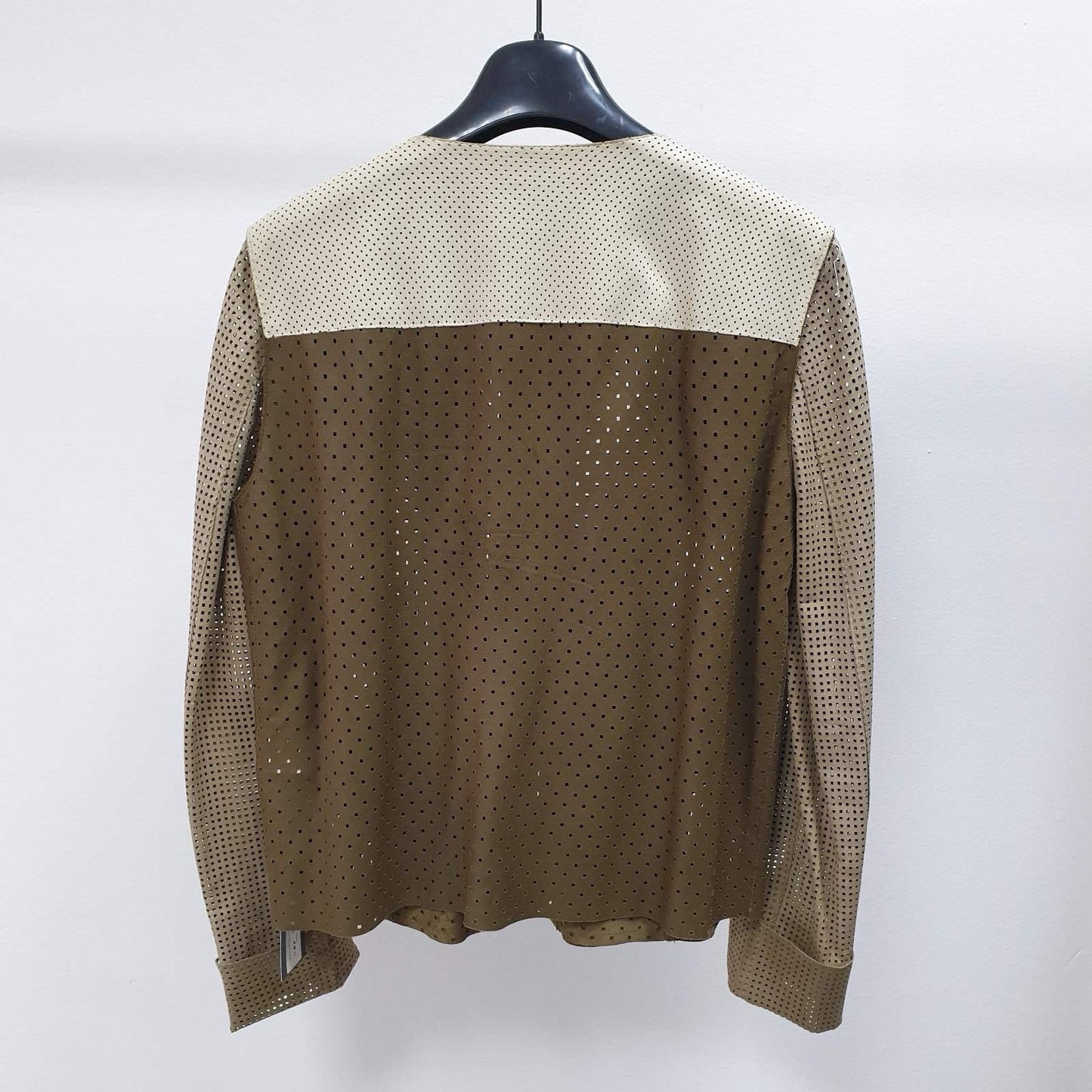 Fendi Brown Beige Ivory Perforated Leather Moto Jacket Sz.40