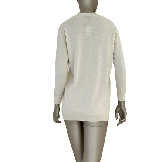 Louis Vuitton Cream Silk Cashmere Long Sleeve Top Sz.M