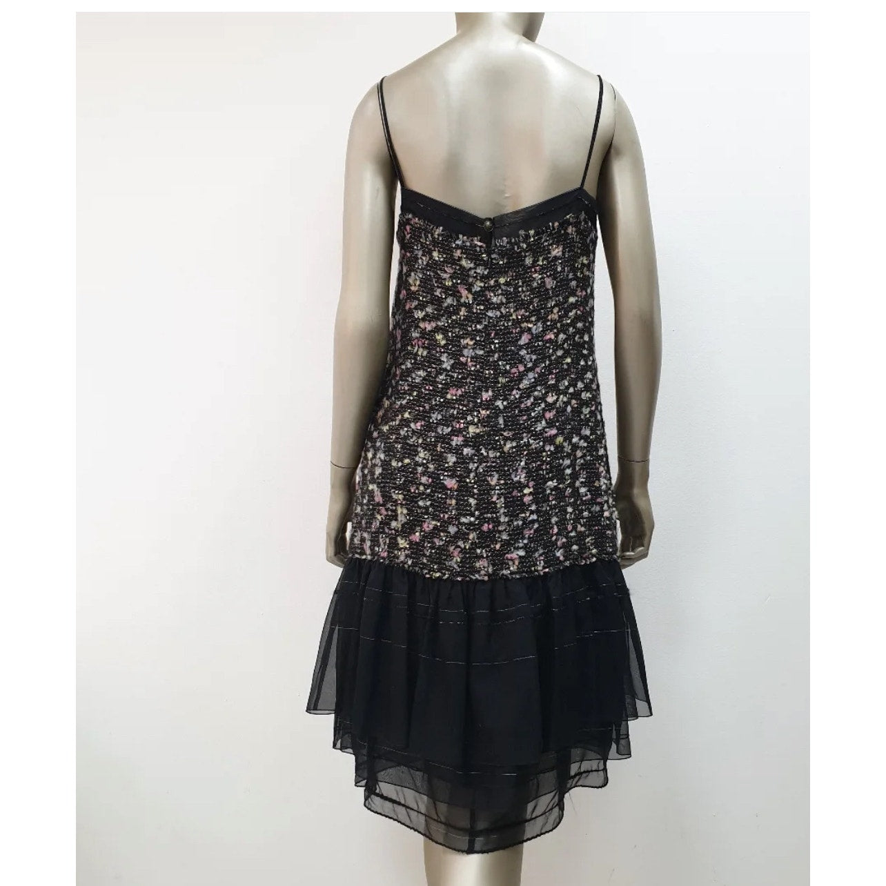 Chanel 04A Chiffon Trim Ribbon Tweed Dress Jacket Suit Sz.44 Pre-owned