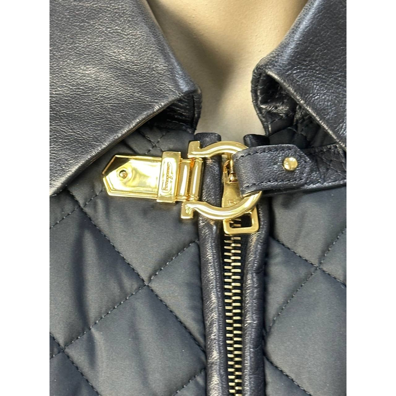 Salvatore Ferragamo Quilted Coat Leather Collar Sz.42 pre-owned