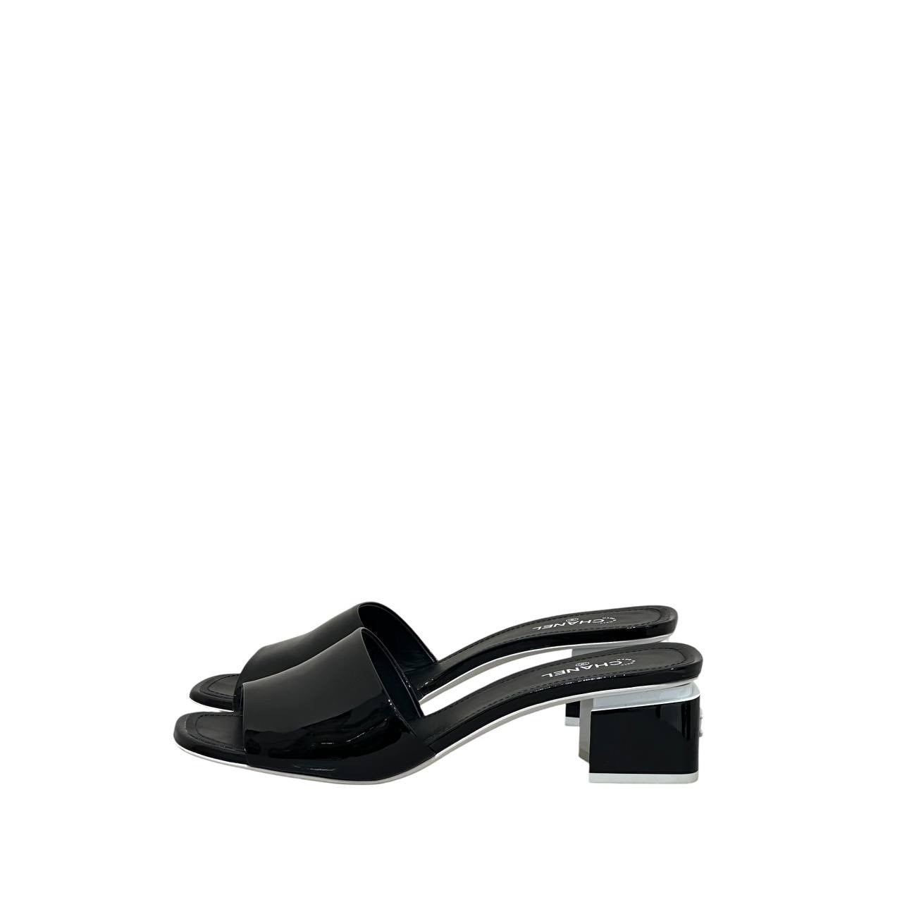 Chanel Black Patent Leather Heeled Mules - Size 41 Pre-owned