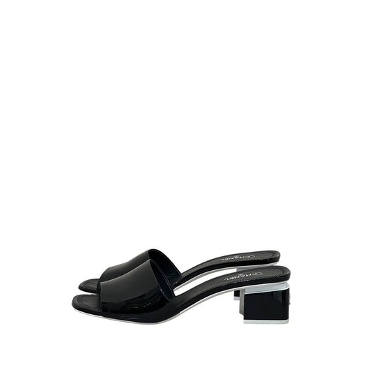 Chanel Black Patent Leather Heeled Mules - Size 41 Pre-owned