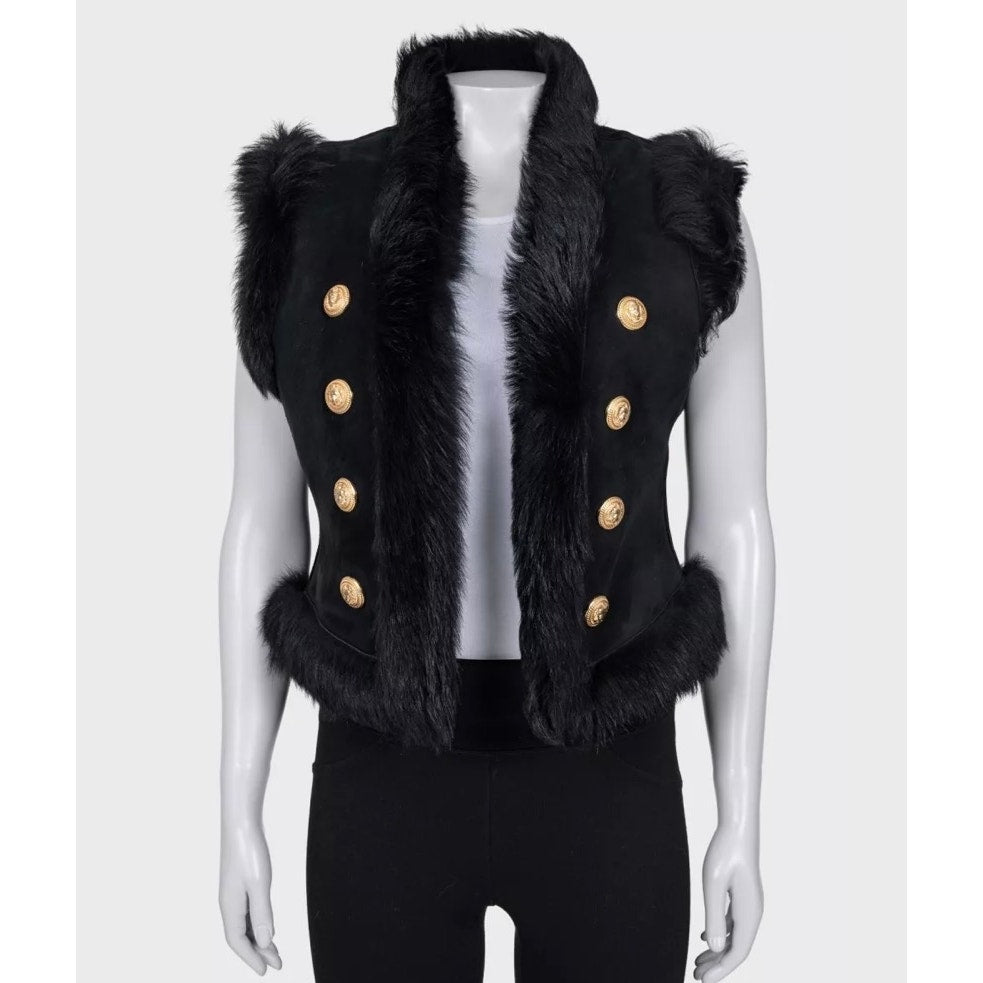 Balmain Black Lambskin Leather Vest - Size IT40 / S pre-owned