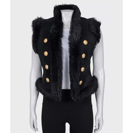 Balmain Black Lambskin Leather Vest - Size IT40 / S pre-owned