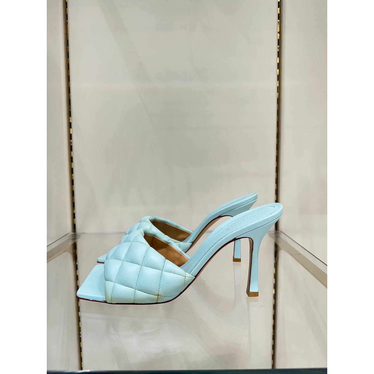 Bottega Veneta Light Blue Quilted Leather Lido Slide Sandals Sz.40 pre-owned