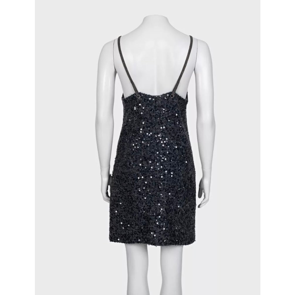 Brunello Cucinelli Grey Sequin Embellished Sleeveless Dress Sz.S pre-owned