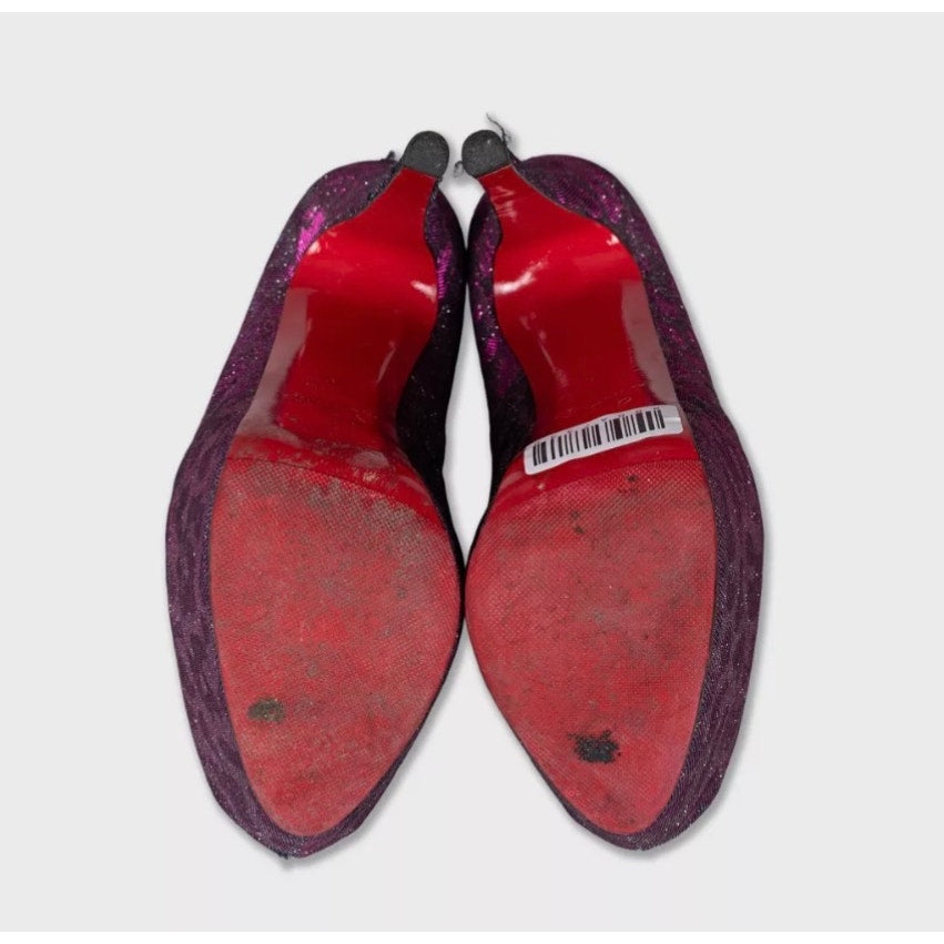 Christian Louboutin Silver Glitter Open Toe Heels - EU 40 Pre-owned