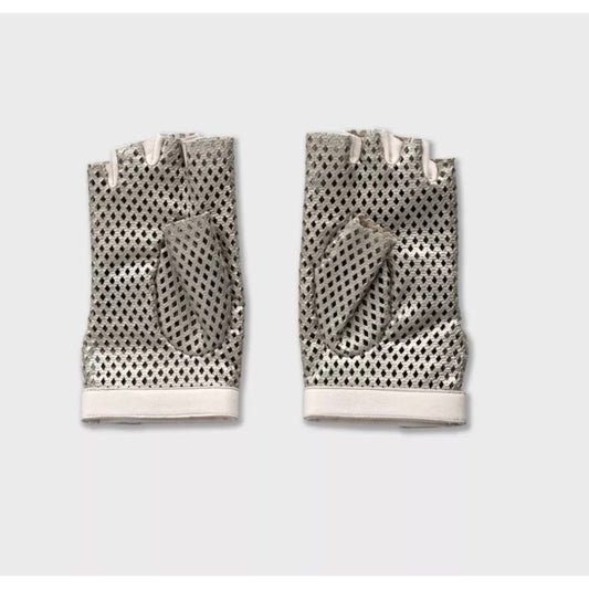 Chanel Silver Perforated Faux Leather Gloves - Size 8 pre-ownd