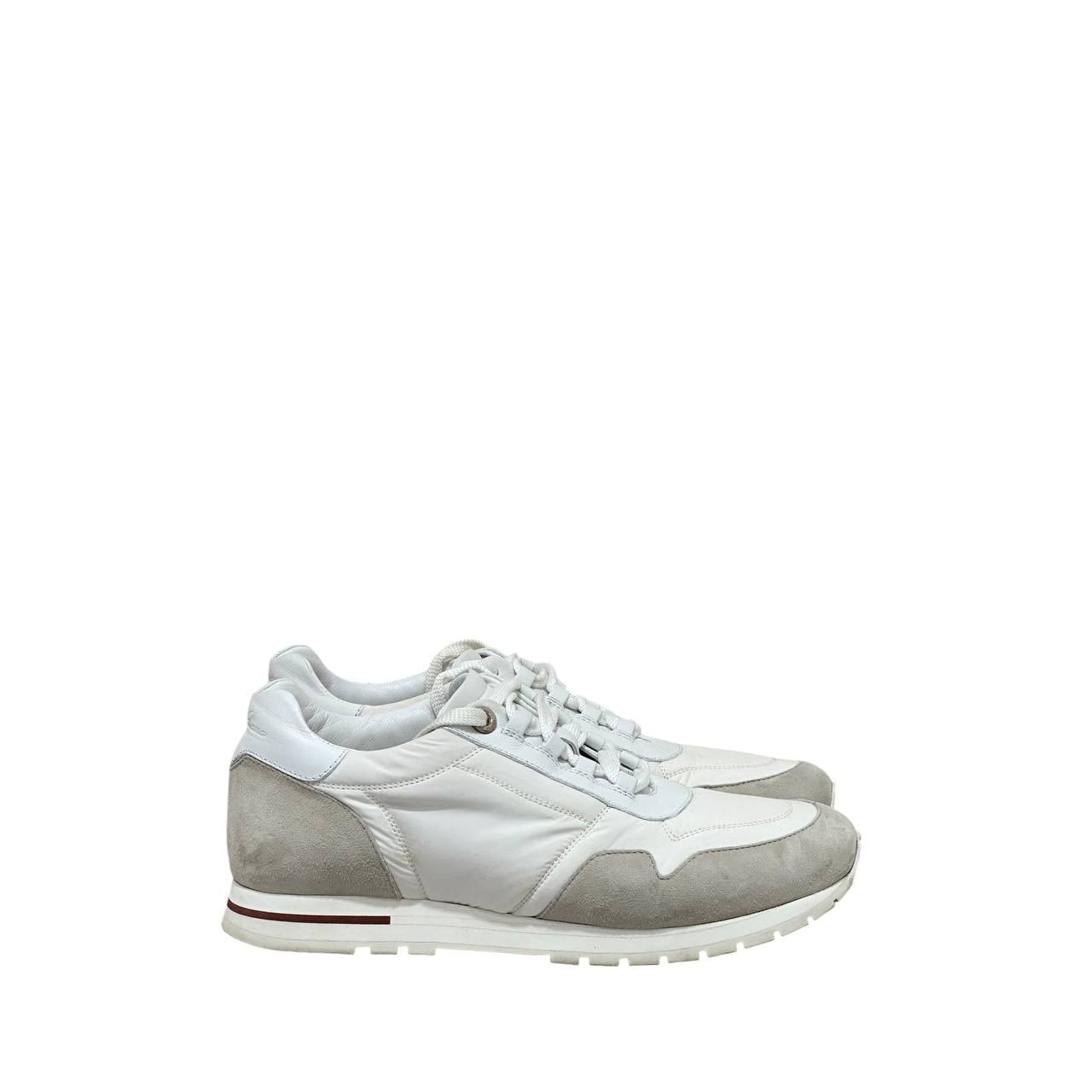 Loro Piana White & Grey Suede Leather Sneakers sz.37.5 Pre-owned