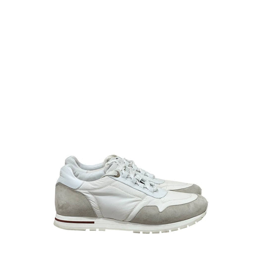 Loro Piana White & Grey Suede Leather Sneakers sz.37.5 Pre-owned