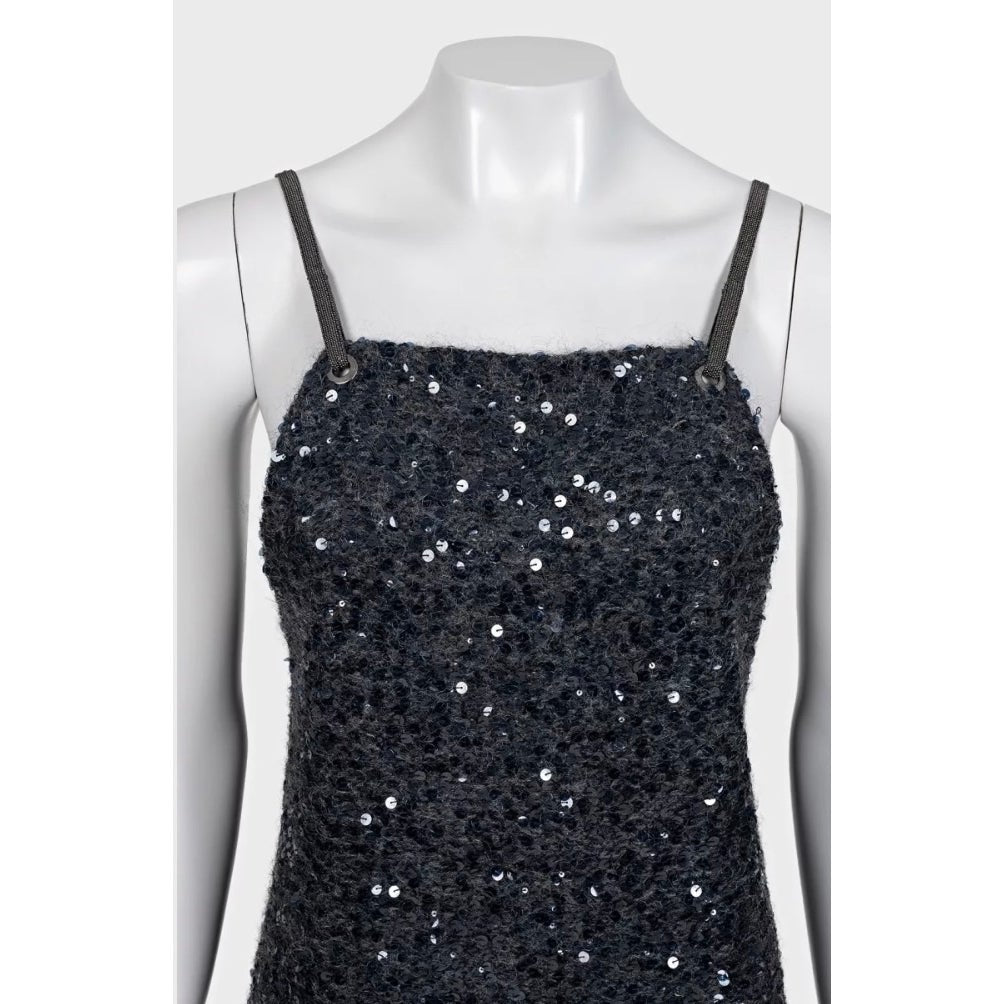 Brunello Cucinelli Grey Sequin Embellished Sleeveless Dress Sz.S pre-owned