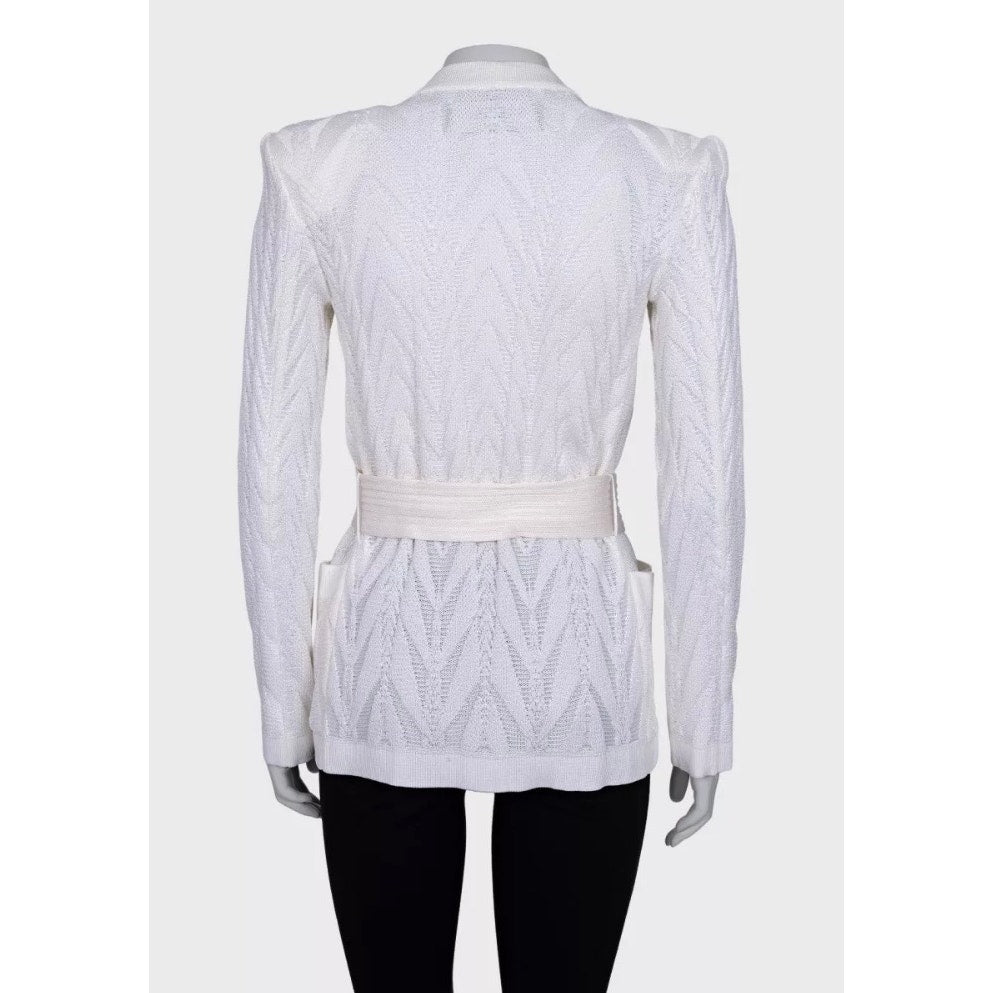 Balmain White Wrap Cardigan with Belt - Size36/ S Pre-owned