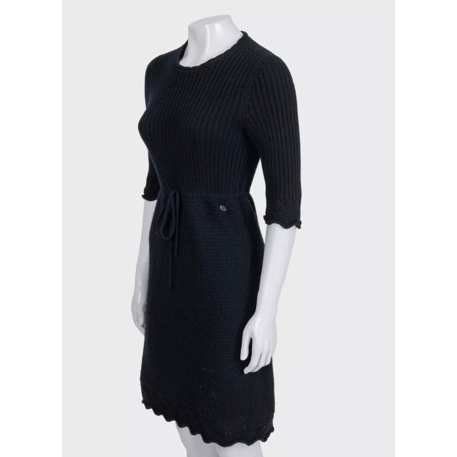 Chanel Black 100% Cashmere Belted Dress - FR 36 / S Pre-owned