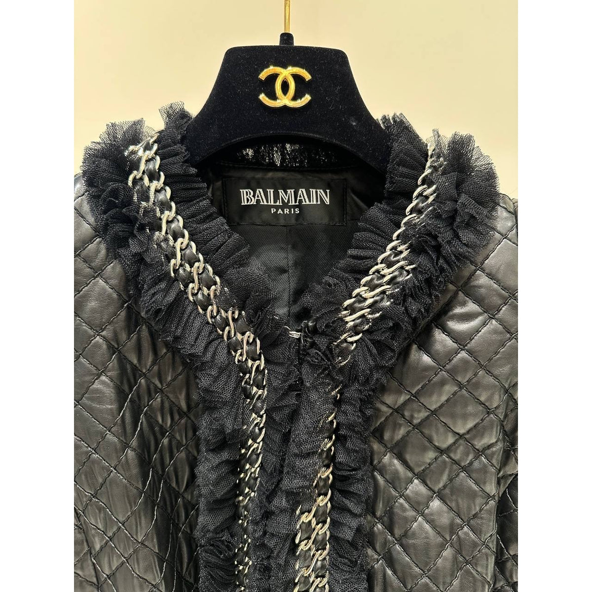 Balmain Paris Quilted Lambskin Leather Jacket - Size 40 Pre-owned