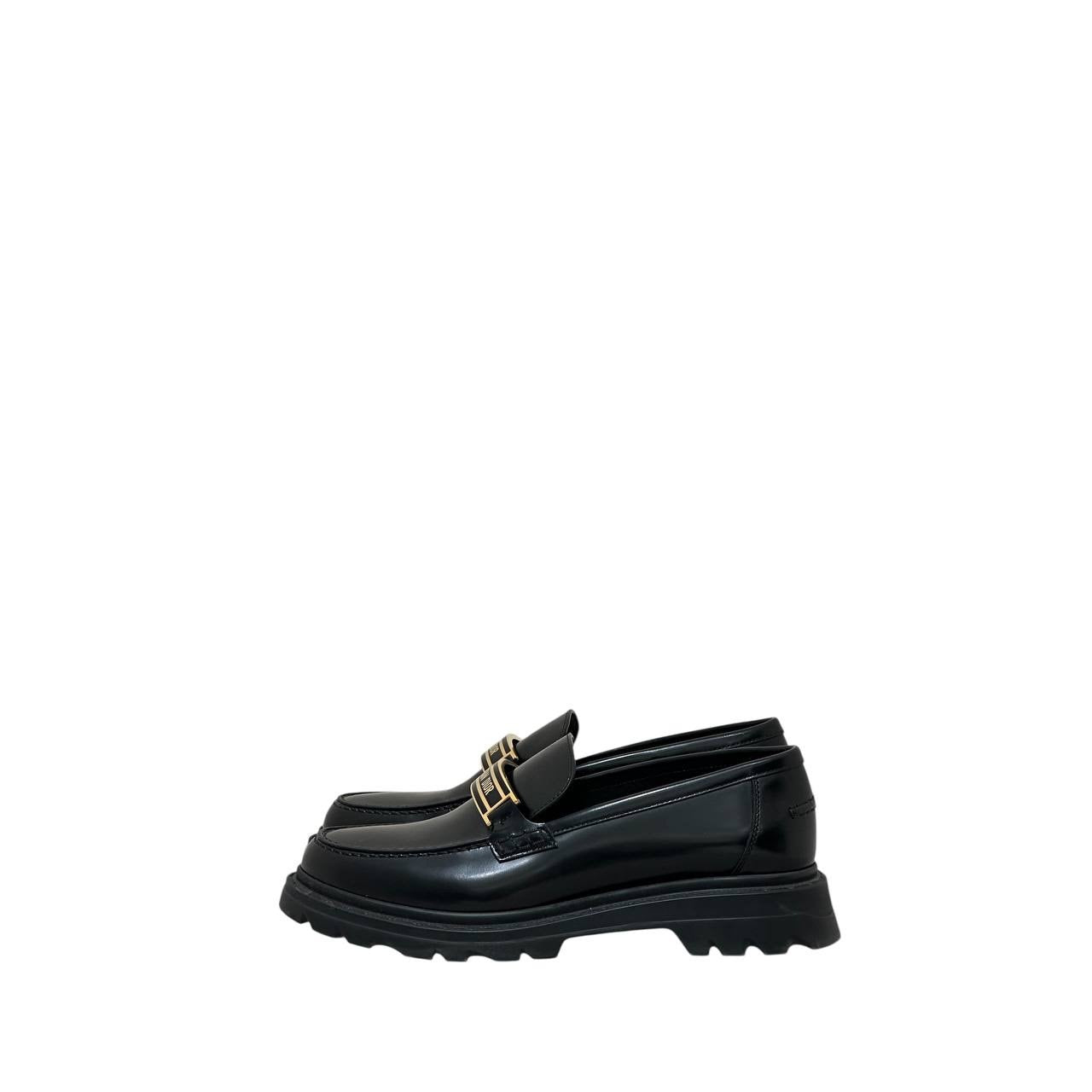 Dior Code Black Brushed Calfskin Gold Logo Platform Loafers Sz.38 Pre-owned