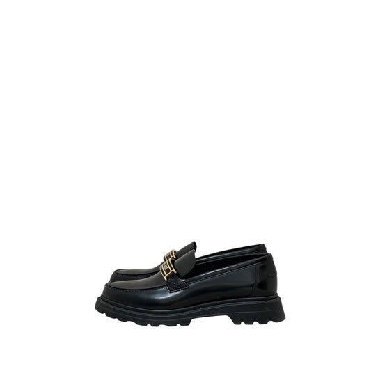 Dior Code Black Brushed Calfskin Gold Logo Platform Loafers Sz.38 Pre-owned