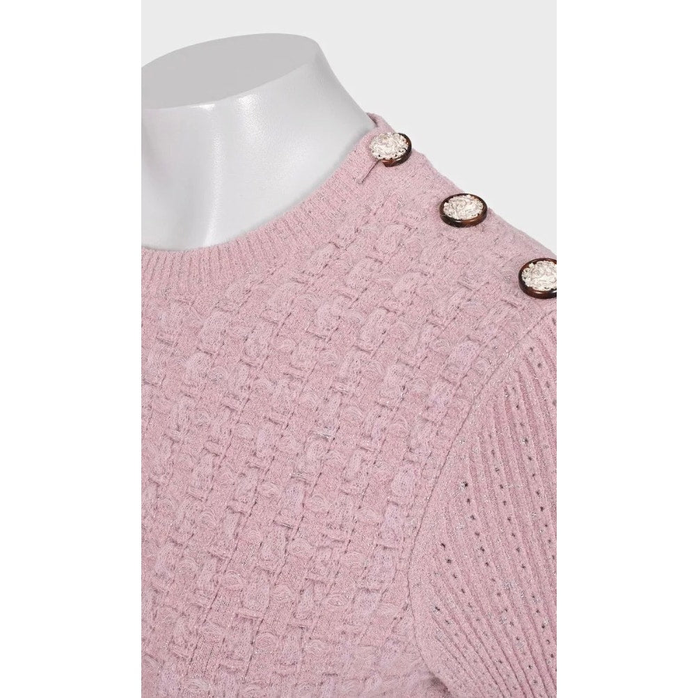 Chanel Pink Knit  Accent Buttons Sweater Sz. FR42/XL Pre-owned
