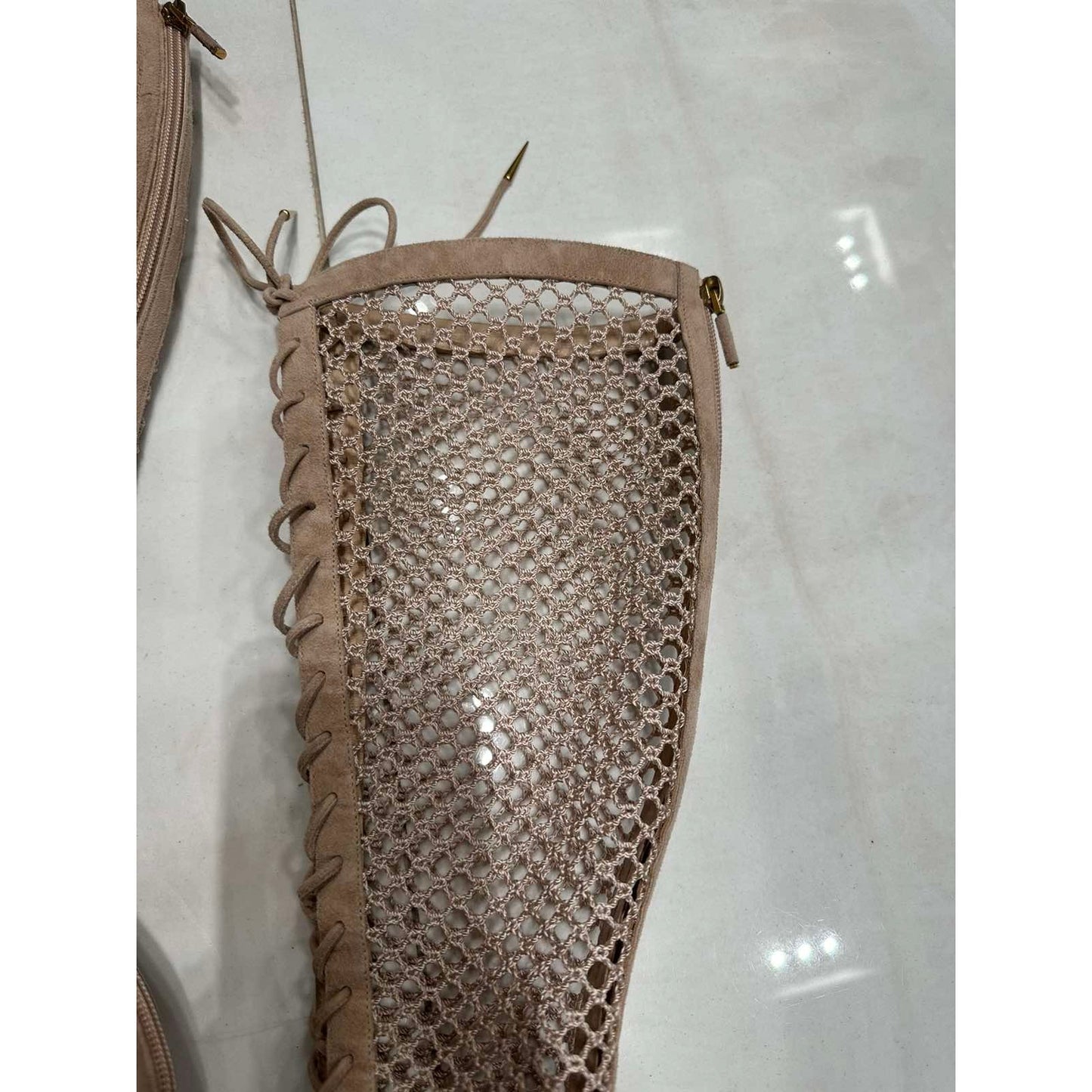 Christian Dior Beige Resille Naughtily-D Lace-Up Over-The-Knee Boots - Size 40 Pre-owned