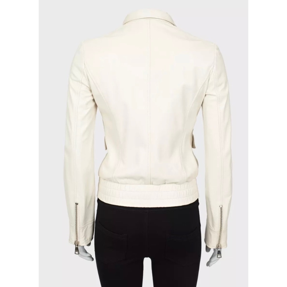 Dolce & Gabbana White Leather Jacket IT 40 / S Pre-owned