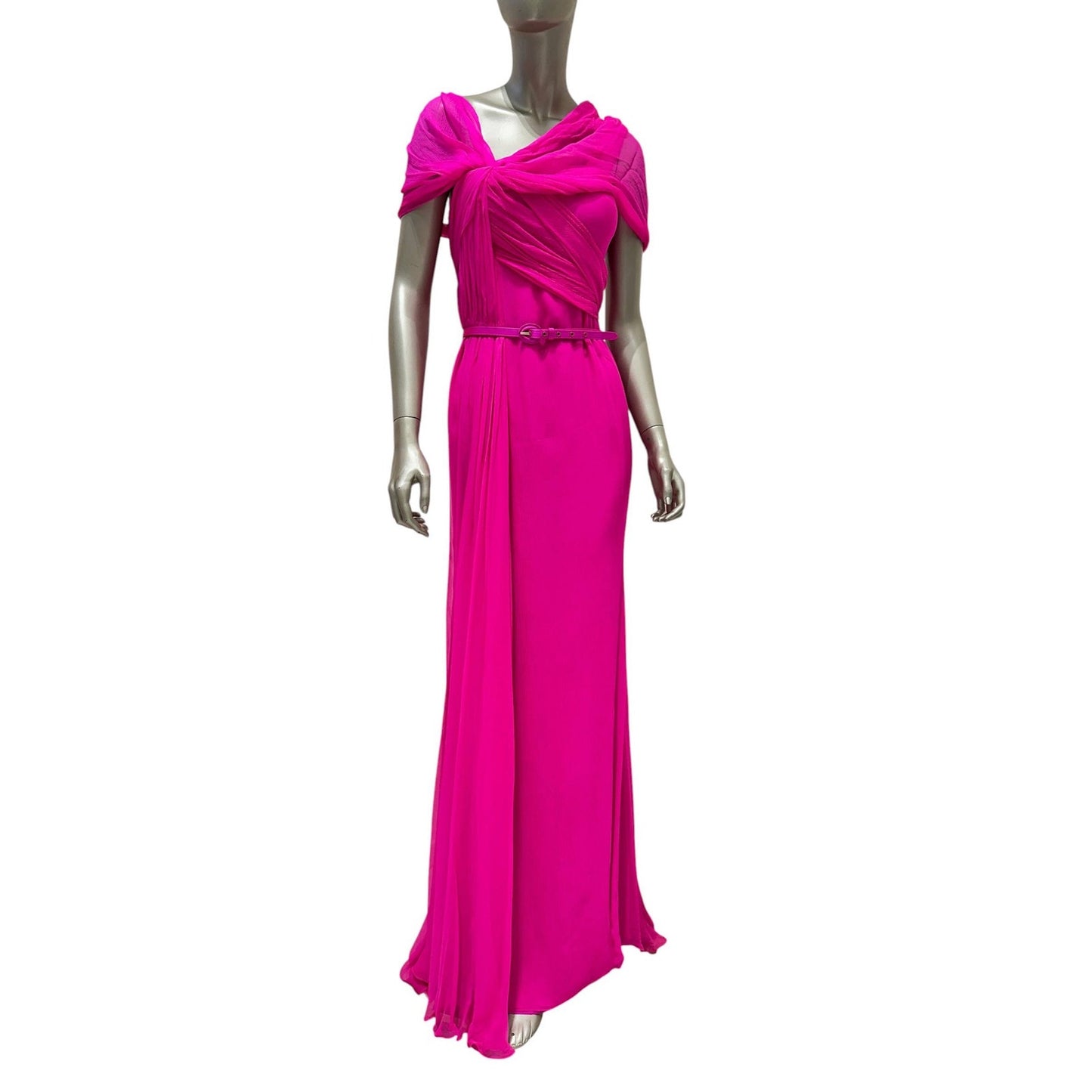 Oscar de la Renta Fuchsia Silk Draped Evening Gown Dress Sz.4/S Pre-owned