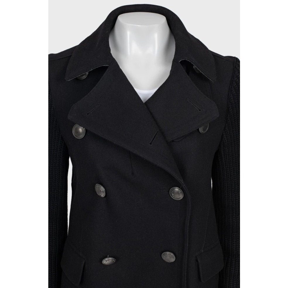 Burberry Brit Black Wool Coat with Knit Sleeves - Size M Pre-owned