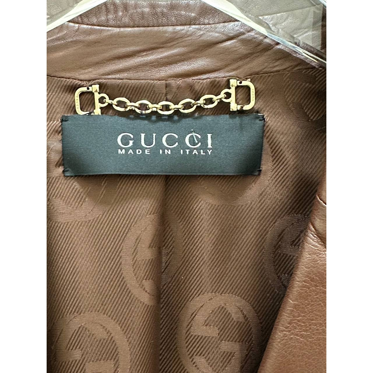 Vintage Gucci Tom Ford Brown Leather Blazer Sz.8 Pre-owned