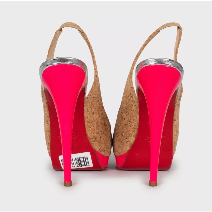 Christian Louboutin Catenita Cork & Leather Heels Brown Size 38.5 Pre-owned