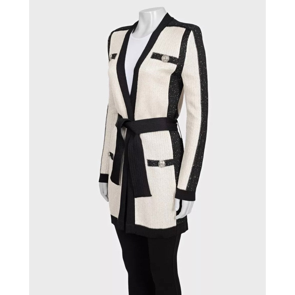 NWOT Balmain White Long Cardigan with Belt - EU36/S Pre-owned