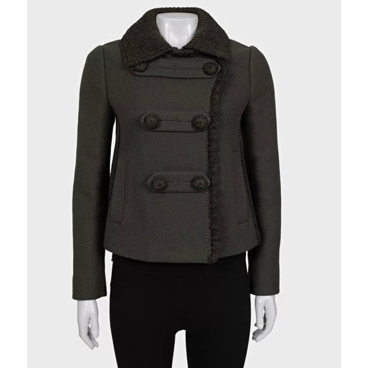 Prada Vintage Green Wool Knit-Detail Double-Breasted Jacket Sz.40/S Pre-owned