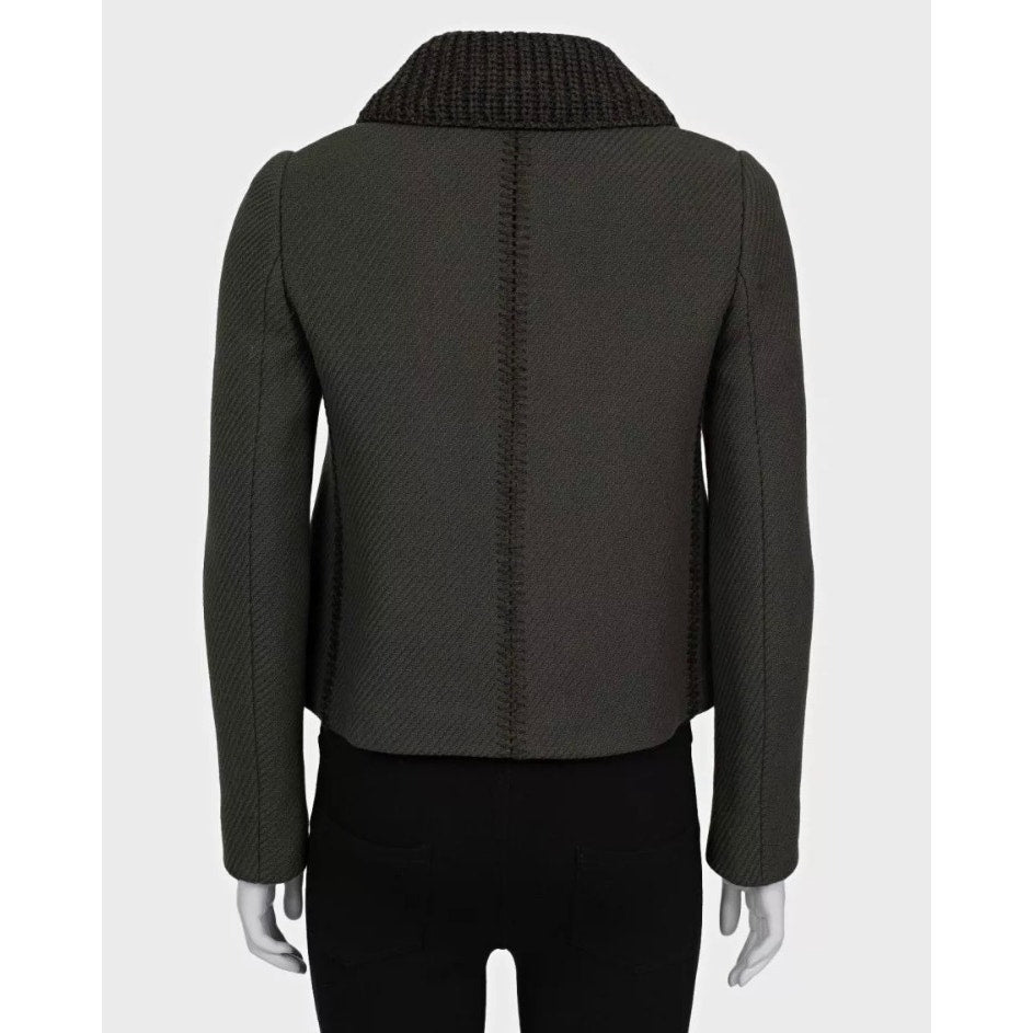 Prada Vintage Green Wool Knit-Detail Double-Breasted Jacket Sz.40/S Pre-owned
