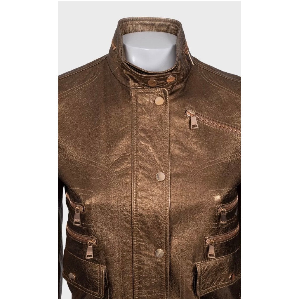 Dolce & Gabbana Brown Leather Jacket with Patch Pockets IT 40 / S Pre-owned