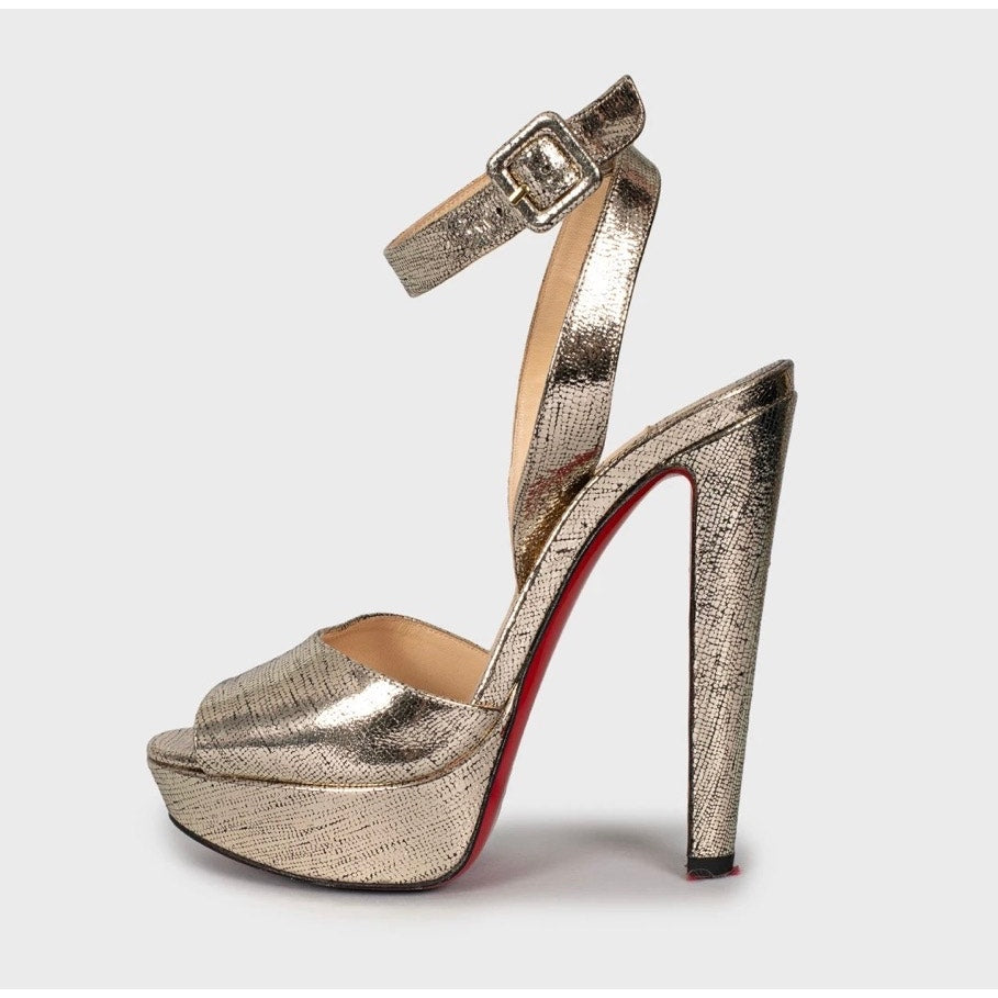 Christian Louboutin Gold Print Stiletto Sandals Size 36 Pre-owned