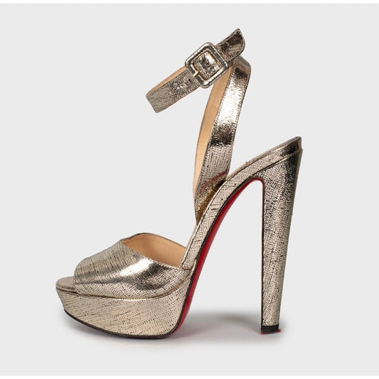 Christian Louboutin Gold Print Stiletto Sandals Size 36 Pre-owned