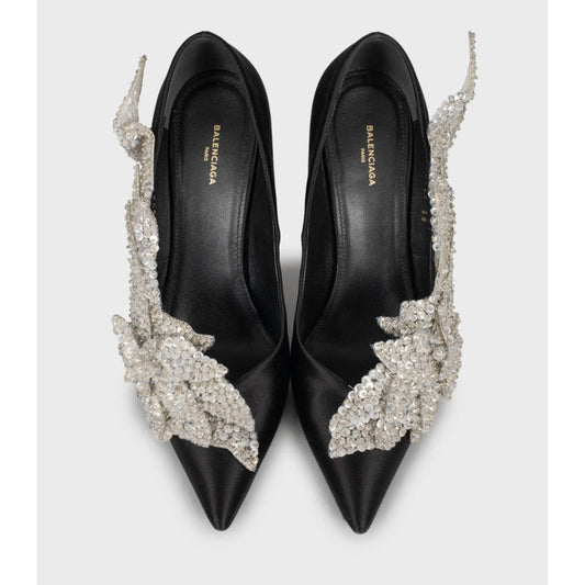 Balenciaga Black Satin Talon Slash Sequin Pumps - Size 38 Pre-owned