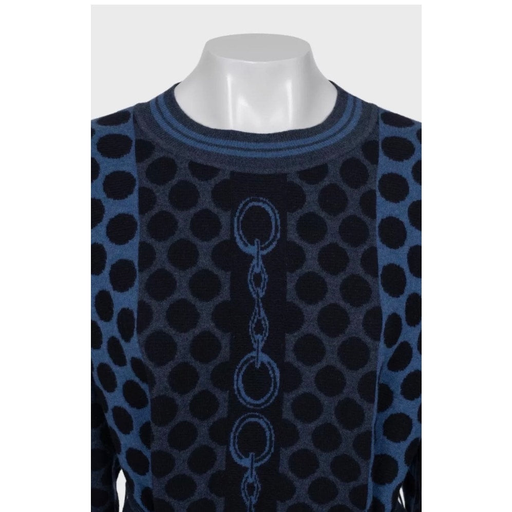 NWOT Hermès Navy Blue Wool Polka Dot Oversized Dress EU 34 XS pre-owned