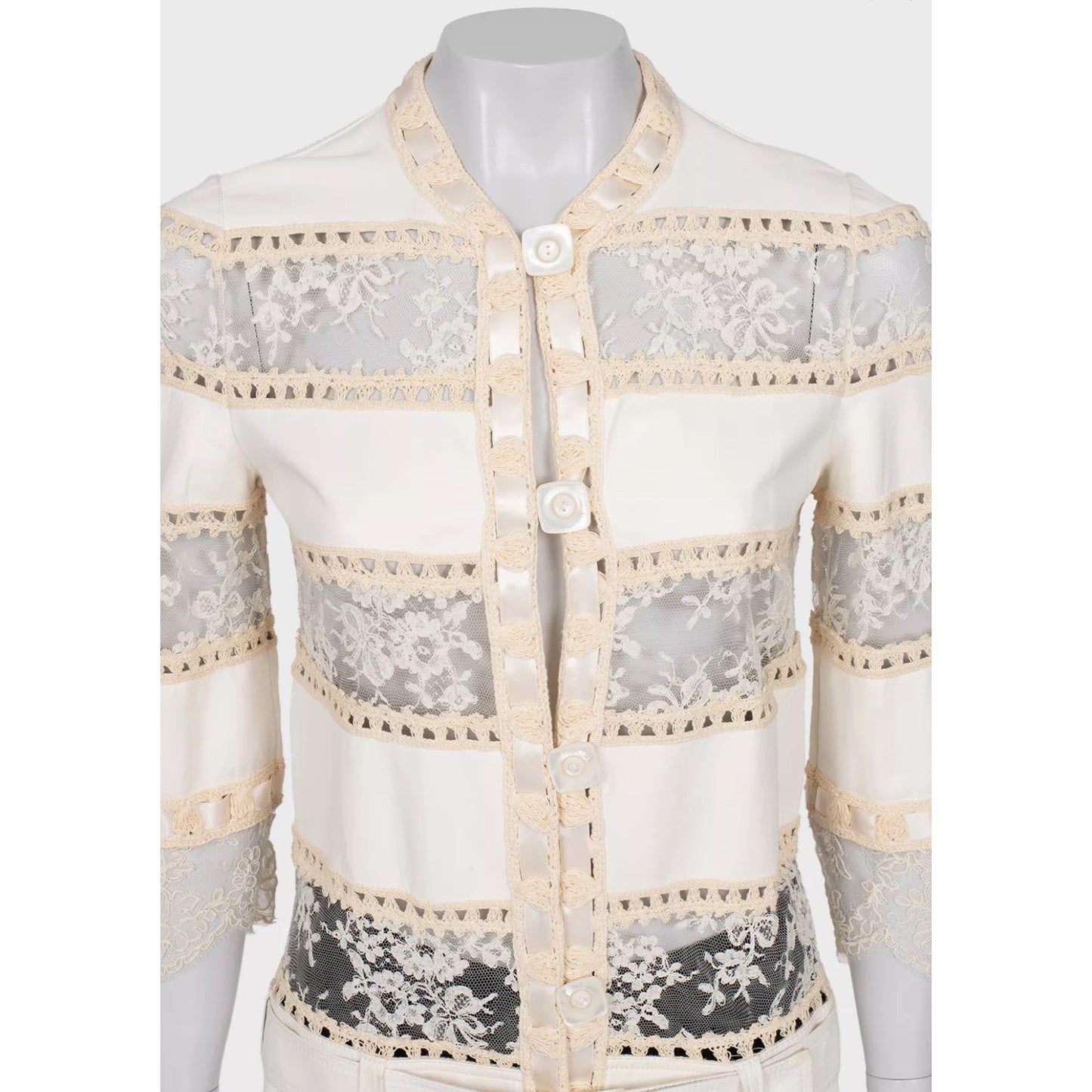 Christian Dior Leather & Lace Galliano 2005 Cardigan Sz.38 Pre-owned