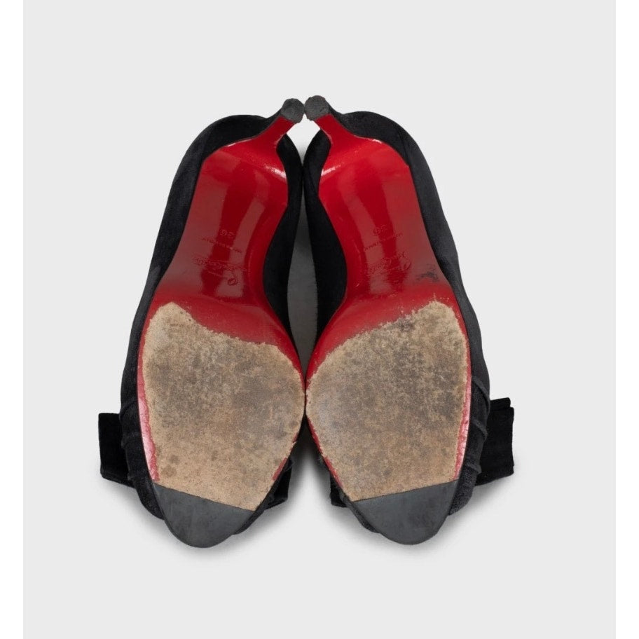 Christian Louboutin Black Suede Bow Heels - Size EU 36 Pre-owned