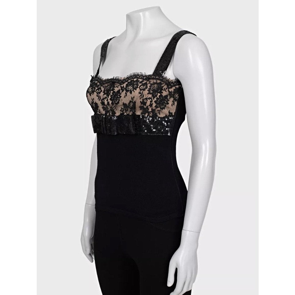 Valentino Black Wool Sequin & Lace Top  Size S Pre-owned