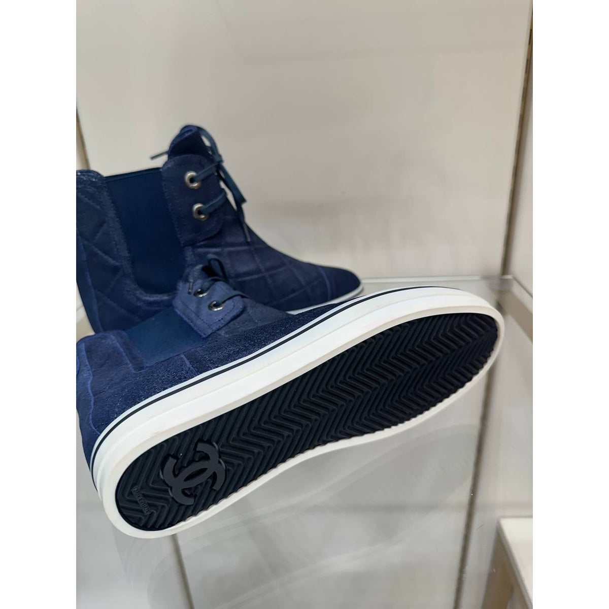 Chanel Navy Quilted High-Top Sneakers - EU 36.5 Pre-owned