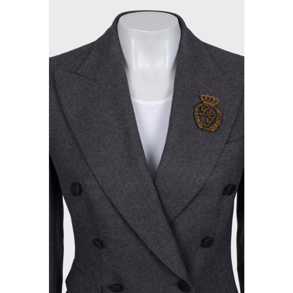 NWOT  Dolce & Gabbana Grey Wool Double Breasted Blazer Sz.42 Pre-owned
