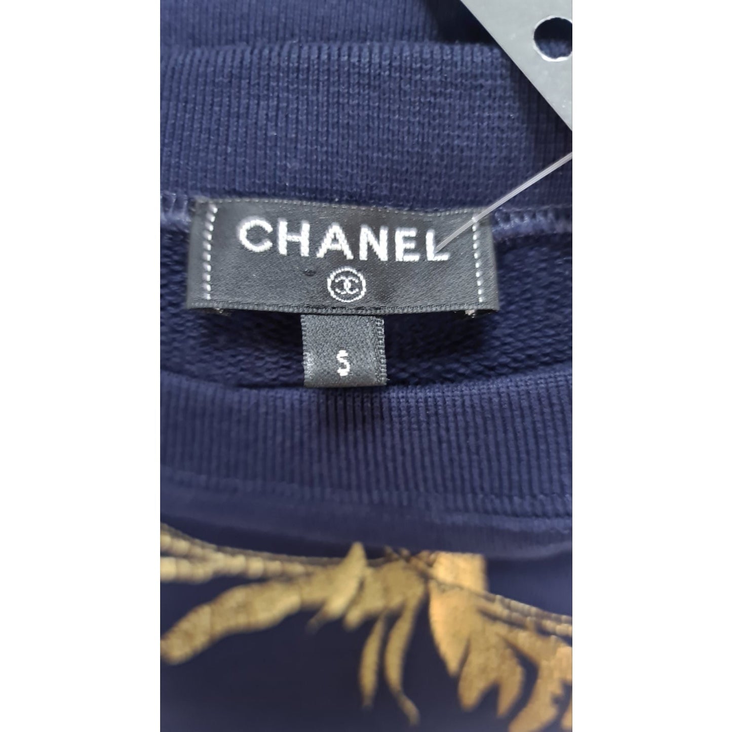 Chanel Navy Blue Grecian Goddess CC Print Cotton T-Shirt Sz.S pre-owned