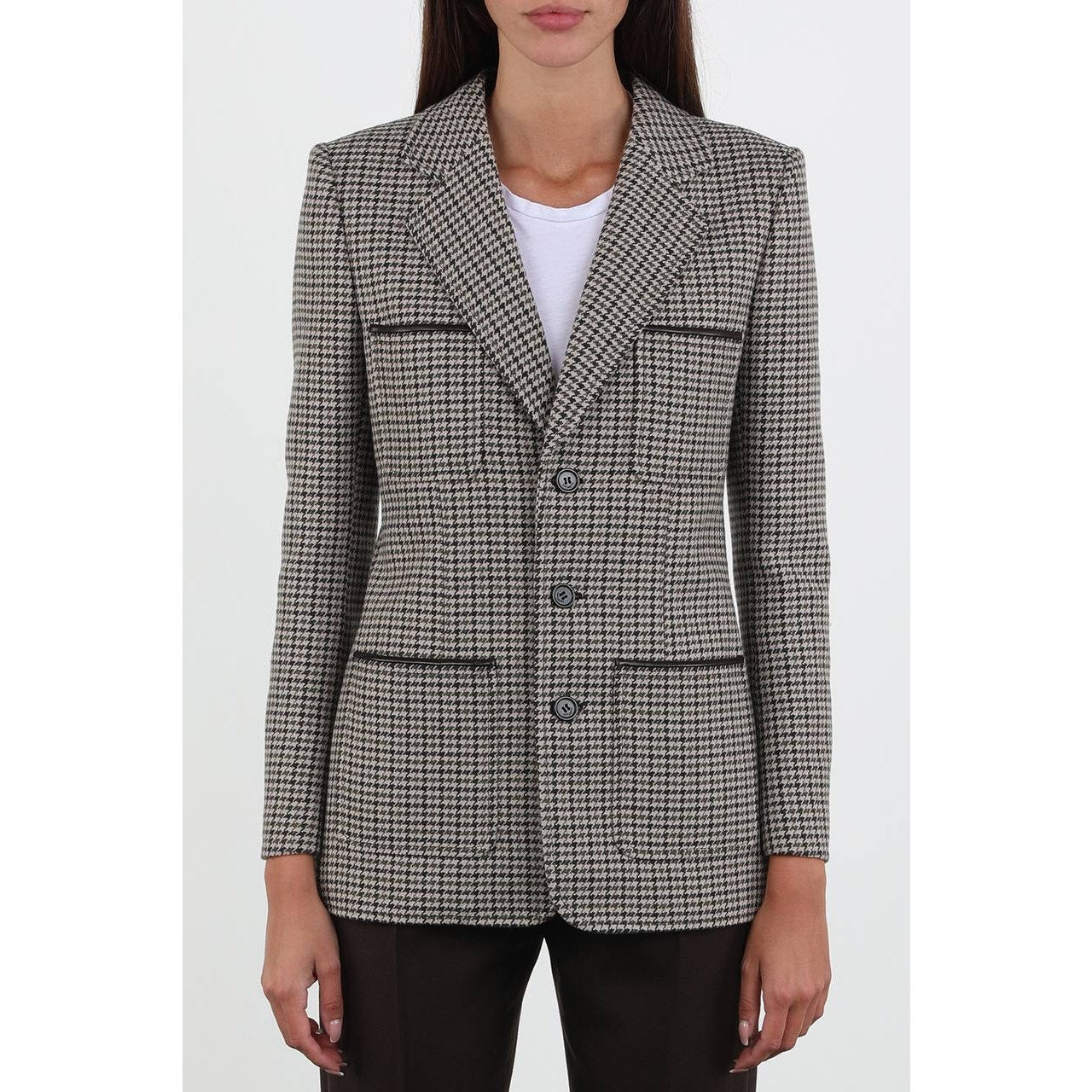 Saint Laurent Four Pocket Houndstooth Wool Blazer Sz.38 Pre-owned