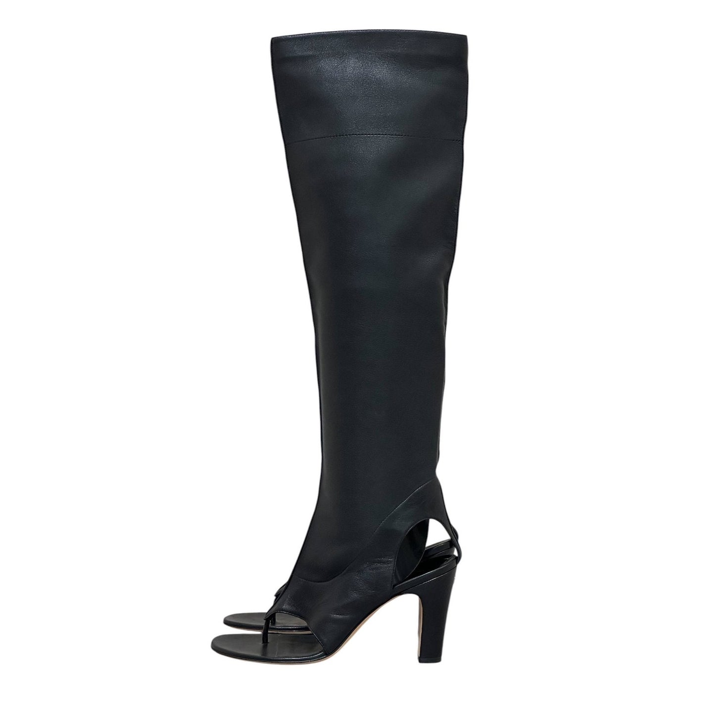Chanel Black Leather Thong Heeled Sandal Boots 38 Pre-owned