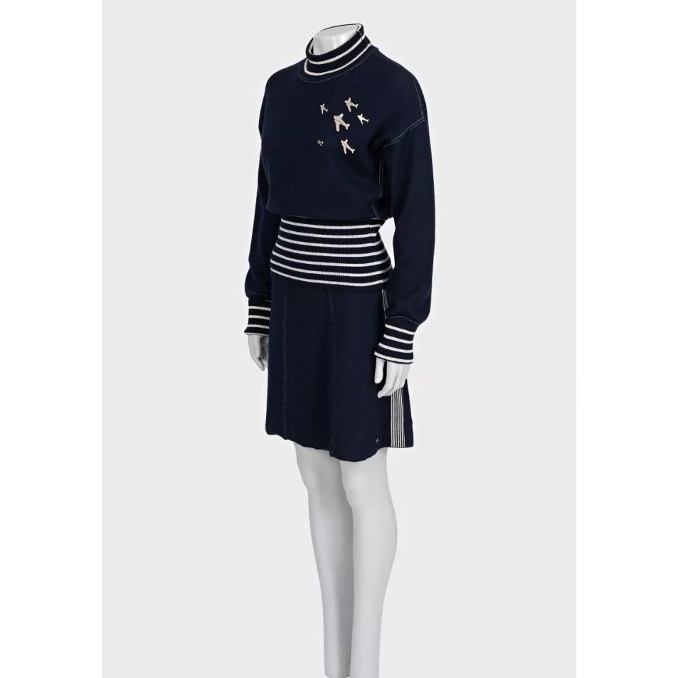 Chanel 2008 Cruise Blue Knit Embellished Skirt Suit Sz 38 Pre-owned