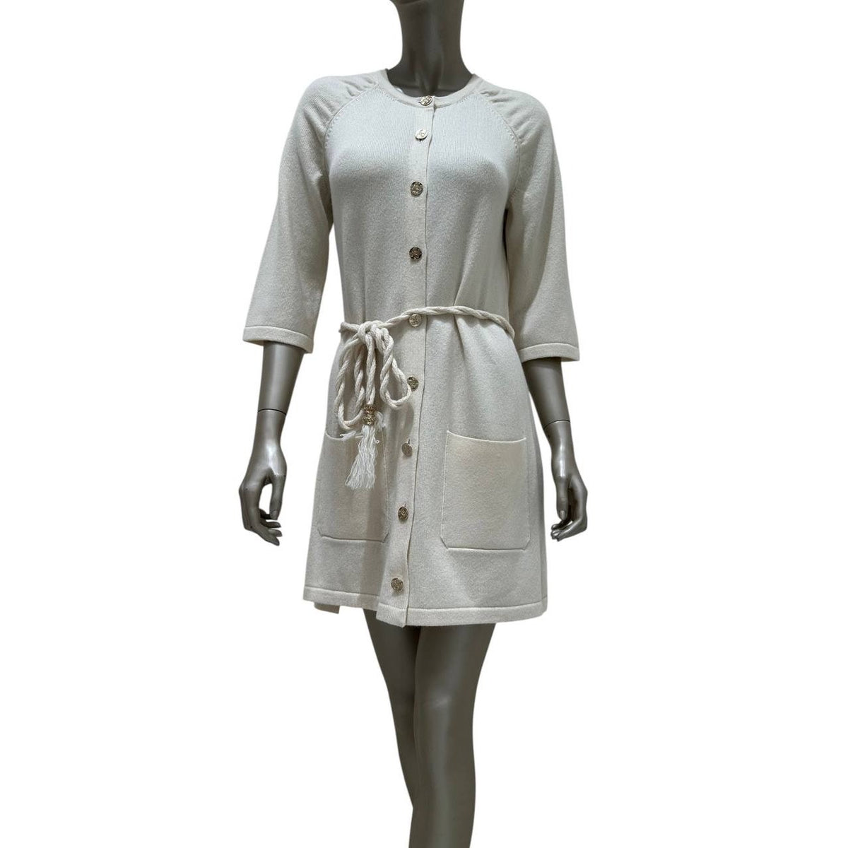 Chanel Cream Cashmere Knit Dress & Cardigan, FR 40 Pre-owned